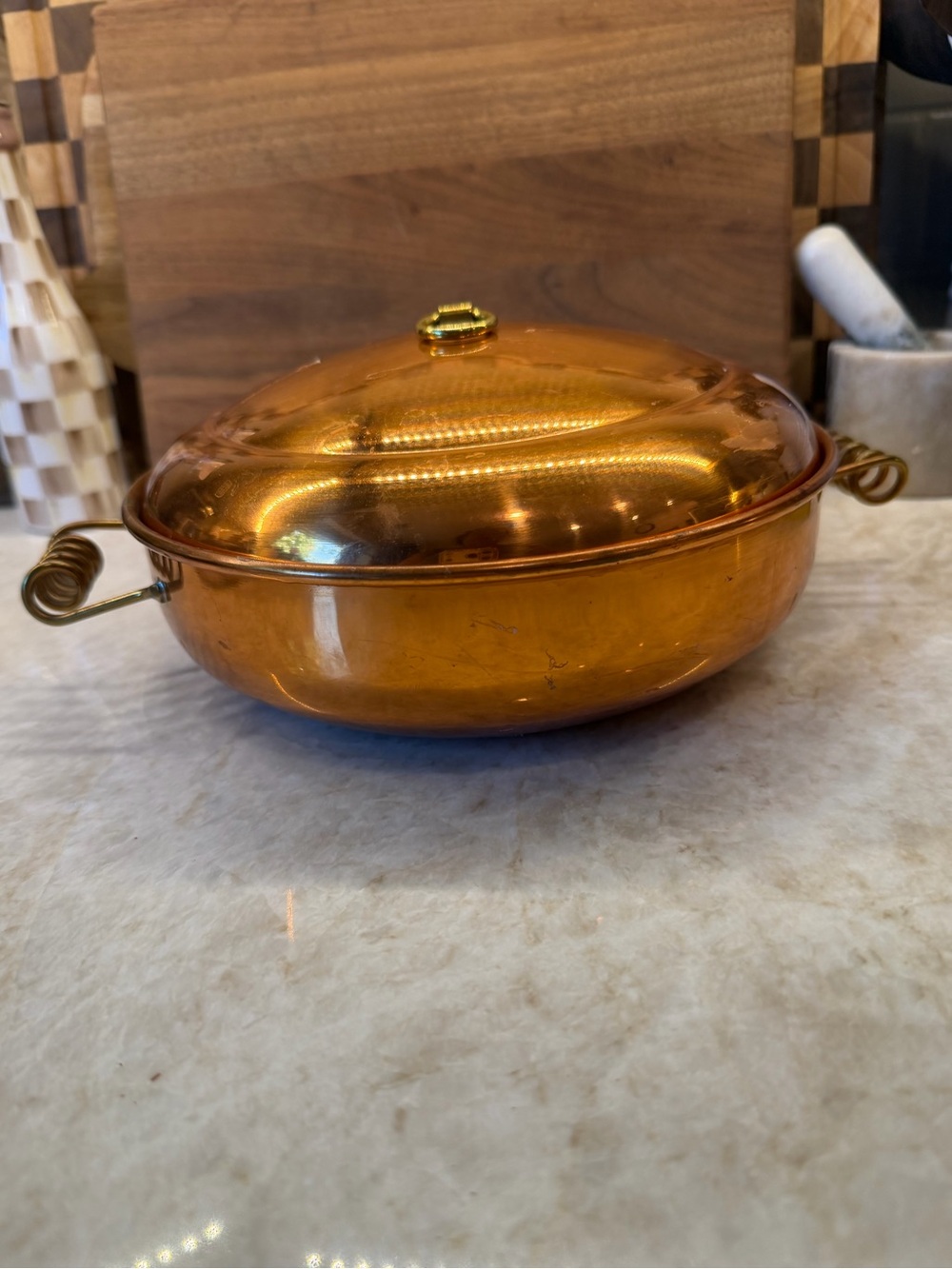 Vintage Copper covered casserole dish